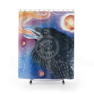 Raven Galaxy Magic Watercolor Art Shower Curtain 71 × 74 Home Decor