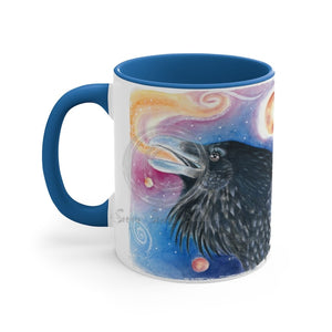 Raven Galaxy Stars Watercolor Art Accent Coffee Mug 11Oz Blue /