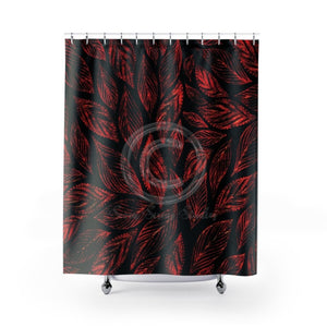 Red Black Leaves Pattern Art Shower Curtain 71X74 Home Decor