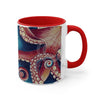 Red Coral Reef Octopus Tentacles Detail Watercolor On White Art Accent Coffee Mug 11Oz