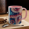 Red Coral Reef Octopus Tentacles Detail Watercolor On White Art Accent Coffee Mug 11Oz