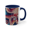 Red Coral Reef Octopus Tentacles Detail Watercolor On White Art Accent Coffee Mug 11Oz Navy /