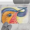Red Hummingbird Cosmic Stars Watercolor Art Bath Mat Home Decor