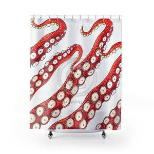 Red Kraken Octopus Tentacles Art Shower Curtain 71 × 74 Home Decor