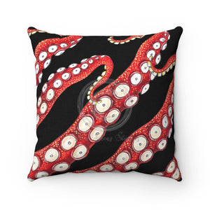 Red Kraken Octopus Tentacles Black Ink White Pillow 14 × Home Decor