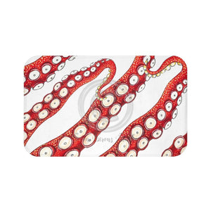 Red Kraken Octopus Tentacles White Ink Bath Mat 34 × 21 Home Decor