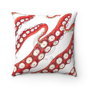 Red Kraken Octopus Tentacles White Ink Pillow 14 × Home Decor