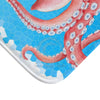 Red Octopus Blue Pattern Watercolor Bath Mat Home Decor