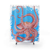 Red Octopus Blue Pattern Watercolor Shower Curtain 71X74 Home Decor