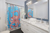 Red Octopus Blue Pattern Watercolor Shower Curtain Home Decor