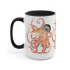Red Octopus Compass Watercolor Art Two-Tone Coffee Mugs 15Oz / Black Mug
