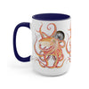 Red Octopus Compass Watercolor Art Two-Tone Coffee Mugs 15Oz / Blue Mug