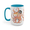 Red Octopus Compass Watercolor Art Two-Tone Coffee Mugs 15Oz / Light Blue Mug