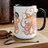 Red Octopus Compass Watercolor Art Two-Tone Coffee Mugs 15Oz Mug
