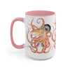 Red Octopus Compass Watercolor Art Two-Tone Coffee Mugs 15Oz Mug