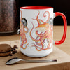 Red Octopus Compass Watercolor Art Two-Tone Coffee Mugs 15Oz Mug