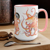 Red Octopus Compass Watercolor Art Two-Tone Coffee Mugs 15Oz Mug