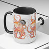Red Octopus Compass Watercolor Art Two-Tone Coffee Mugs 15Oz Mug