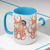 Red Octopus Compass Watercolor Art Two-Tone Coffee Mugs 15Oz Mug