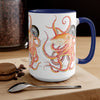 Red Octopus Compass Watercolor Art Two-Tone Coffee Mugs 15Oz Mug