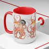 Red Octopus Compass Watercolor Art Two-Tone Coffee Mugs 15Oz Mug