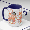 Red Octopus Compass Watercolor Art Two-Tone Coffee Mugs 15Oz Mug