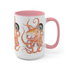 Red Octopus Compass Watercolor Art Two-Tone Coffee Mugs 15Oz / Pink Mug