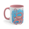 Red Octopus Dance Watercolor Blue On White Art Accent Coffee Mug 11Oz