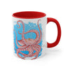 Red Octopus Dance Watercolor Blue On White Art Accent Coffee Mug 11Oz /