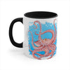 Red Octopus Dance Watercolor Blue On White Art Accent Coffee Mug 11Oz