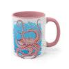 Red Octopus Dance Watercolor Blue On White Art Accent Coffee Mug 11Oz