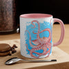 Red Octopus Dance Watercolor Blue On White Art Accent Coffee Mug 11Oz