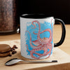 Red Octopus Dance Watercolor Blue On White Art Accent Coffee Mug 11Oz