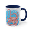 Red Octopus Dance Watercolor Blue On White Art Accent Coffee Mug 11Oz