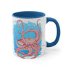 Red Octopus Dance Watercolor Blue On White Art Accent Coffee Mug 11Oz