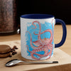 Red Octopus Dance Watercolor Blue On White Art Accent Coffee Mug 11Oz