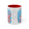 Red Octopus Dance Watercolor Blue On White Art Accent Coffee Mug 11Oz