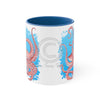 Red Octopus Dance Watercolor Blue On White Art Accent Coffee Mug 11Oz /