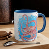 Red Octopus Dance Watercolor Blue On White Art Accent Coffee Mug 11Oz