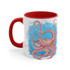 Red Octopus Dance Watercolor Blue On White Art Accent Coffee Mug 11Oz