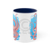 Red Octopus Dance Watercolor Blue On White Art Accent Coffee Mug 11Oz Navy /