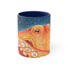 Red Octopus Galaxy Stars Night Watercolor Art Accent Coffee Mug 11Oz Navy /