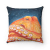 Red Octopus Galaxy Stars Night Watercolor Art Square Pillow Home Decor