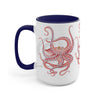 Red Octopus Ink Watercolor Art Two-Tone Coffee Mugs 15Oz / Blue Mug