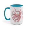 Red Octopus Ink Watercolor Art Two-Tone Coffee Mugs 15Oz / Light Blue Mug