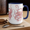 Red Octopus Ink Watercolor Art Two-Tone Coffee Mugs 15Oz Mug
