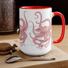Red Octopus Ink Watercolor Art Two-Tone Coffee Mugs 15Oz Mug
