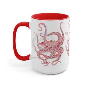 Red Octopus Ink Watercolor Art Two-Tone Coffee Mugs 15Oz / Mug