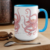 Red Octopus Ink Watercolor Art Two-Tone Coffee Mugs 15Oz Mug