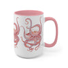 Red Octopus Ink Watercolor Art Two-Tone Coffee Mugs 15Oz / Pink Mug